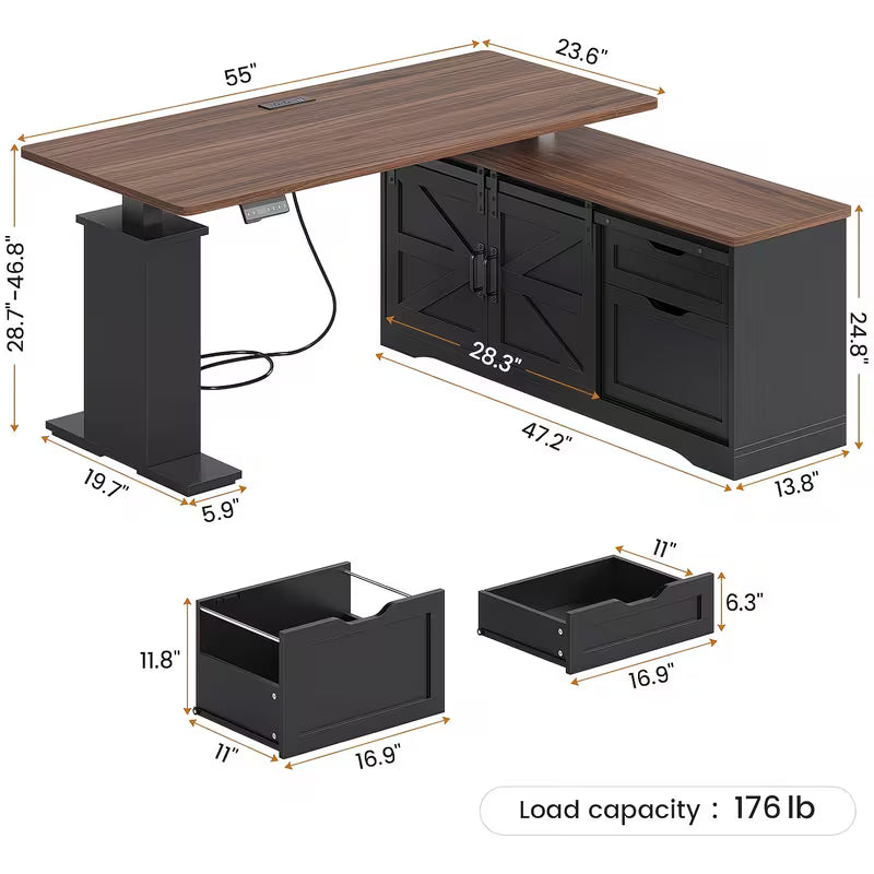 Farmhouse L-Shaped Standing Desk, 55" Computer Desk with 2 Storage Drawers, Height Adjustable Office Desk for Home Office  Brand: ITAAR