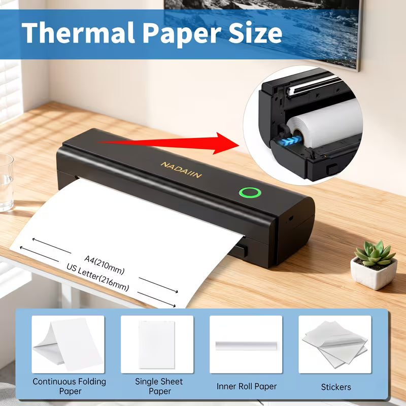 A4 Portable Inkless Thermal Printer with Paper Tray, Wireless Wireless Mobile Printer, Supports 8.5X11 Inch American Letter Paper/A4 Thermal Paper, Compatible with Mobile Phones And Laptops, Suitable for Home, Office, School And Travel