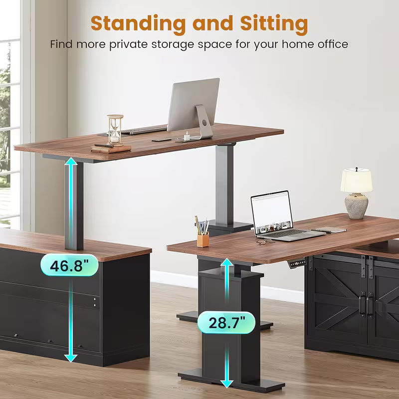 Farmhouse L-Shaped Standing Desk, 55" Computer Desk with 2 Storage Drawers, Height Adjustable Office Desk for Home Office  Brand: ITAAR