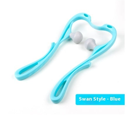 Ergonomic swan-shaped 6-roller cervical massager with rotating balls for neck and muscle relief in pink and blue colors