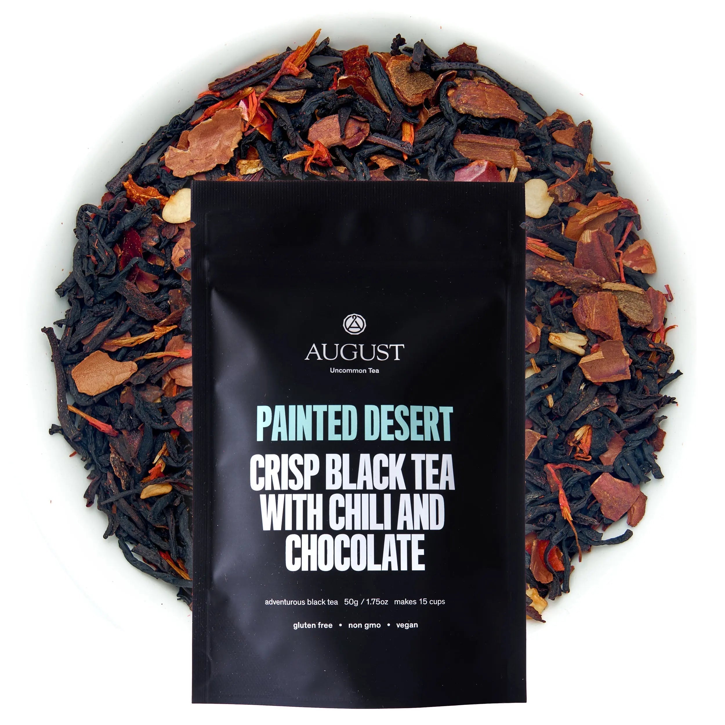 Cup of Painted Desert Chocolate Chili Black Tea with cinnamon and chili spices
