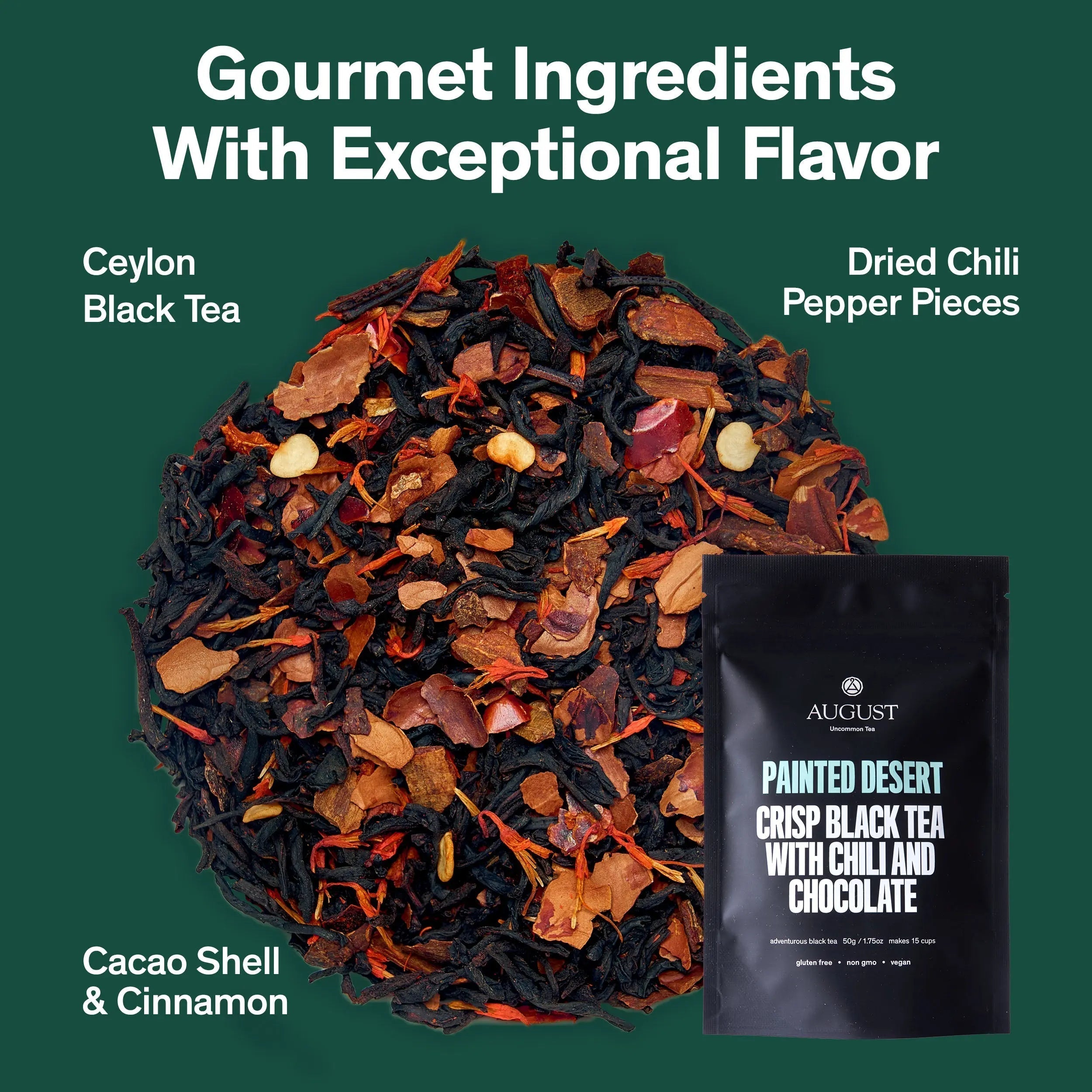 Cup of Painted Desert Chocolate Chili Black Tea with cinnamon and chili spices