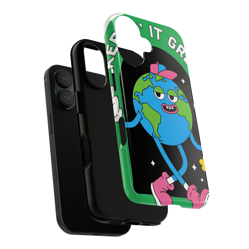 Earth Cartoon Phone Case — "Keep It Green" Eco-Friendly Graphic iPhone Cover