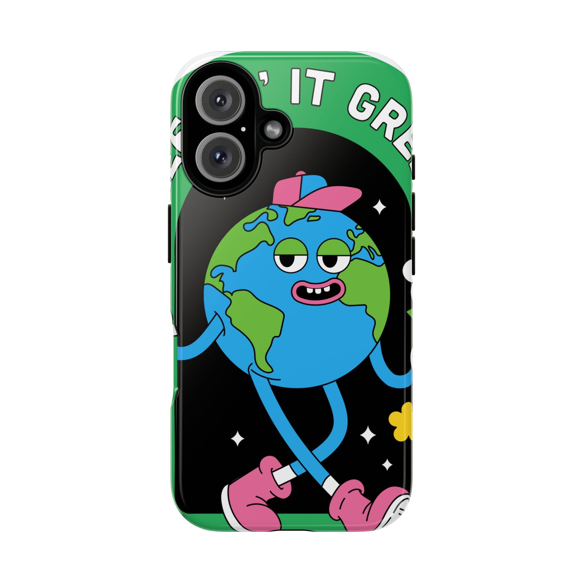 Earth Cartoon Phone Case — "Keep It Green" Eco-Friendly Graphic iPhone Cover