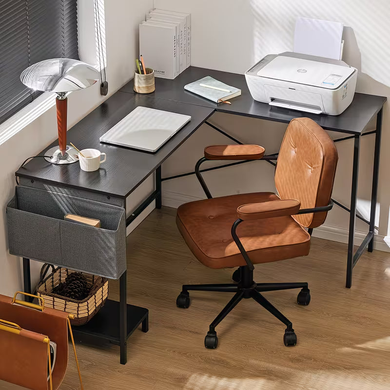 Office Shared Space 50Inch L Shaped Computer Desk - Gaming Table Corner Desk PC Writing Desk Study Desks with Wooden Desktop CPU Stand Side Bag Reversible for Home Office Dorm Small Space