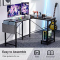 Office Shared Space 50Inch L Shaped Computer Desk - Gaming Table Corner Desk PC Writing Desk Study Desks with Wooden Desktop CPU Stand Side Bag Reversible for Home Office Dorm Small Space