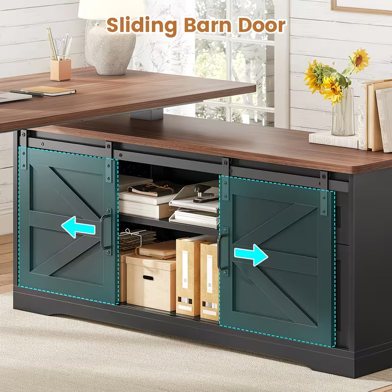 Farmhouse L-Shaped Standing Desk, 55" Computer Desk with 2 Storage Drawers, Height Adjustable Office Desk for Home Office  Brand: ITAAR
