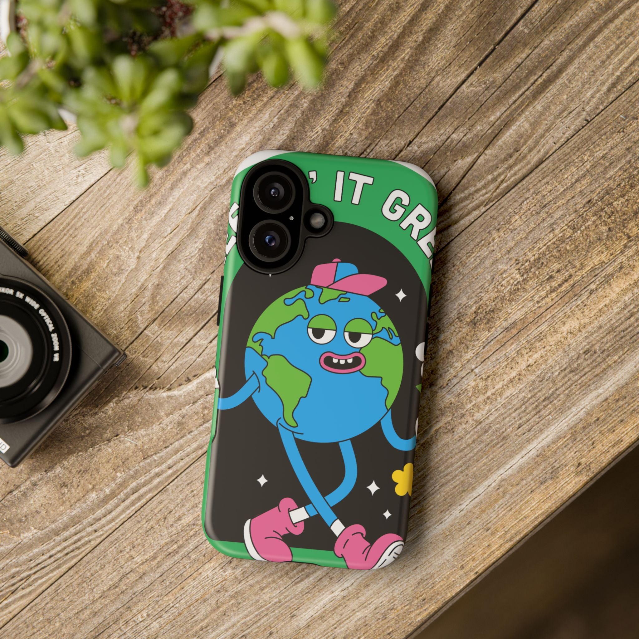 Earth Cartoon Phone Case — "Keep It Green" Eco-Friendly Graphic iPhone Cover