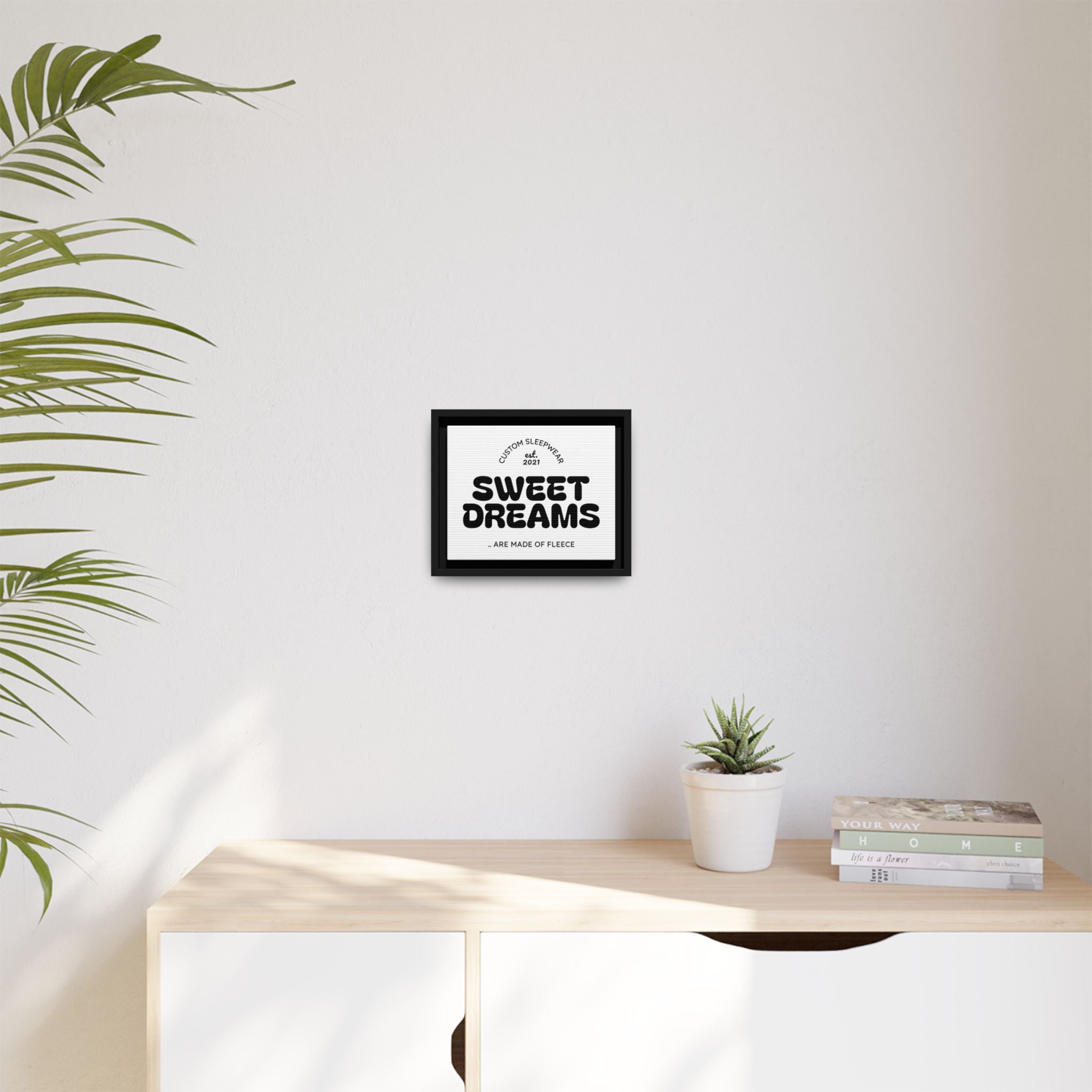 Sweet Dreams Framed Canvas Print — Retro Typography Wall Art