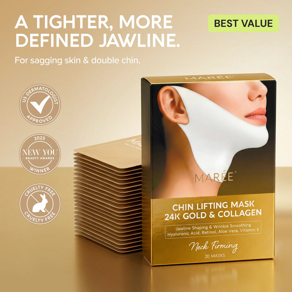24K Gold V-Line Lifting Mask box with 20 collagen hydrogel face and neck lifting masks for jawline shaping