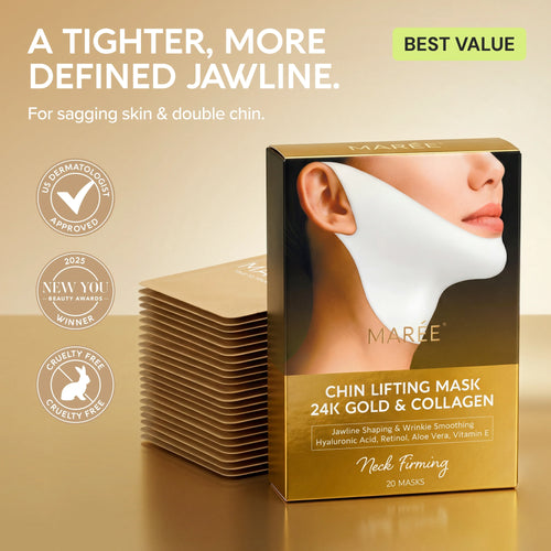24K Gold V-Line Lifting Mask box with 20 collagen hydrogel face and neck lifting masks for jawline shaping