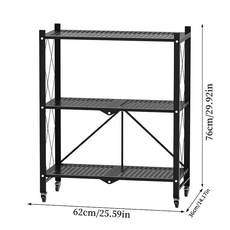 Wheeled Folding Bookshelves with 3, 4, Or 5 Layers for Organizing And Storing at Home, Requiring No Tools for Assembly. Ideal for Saving Space in The Kitchen, Living Room, Bedroom, Storage Room, And Garage