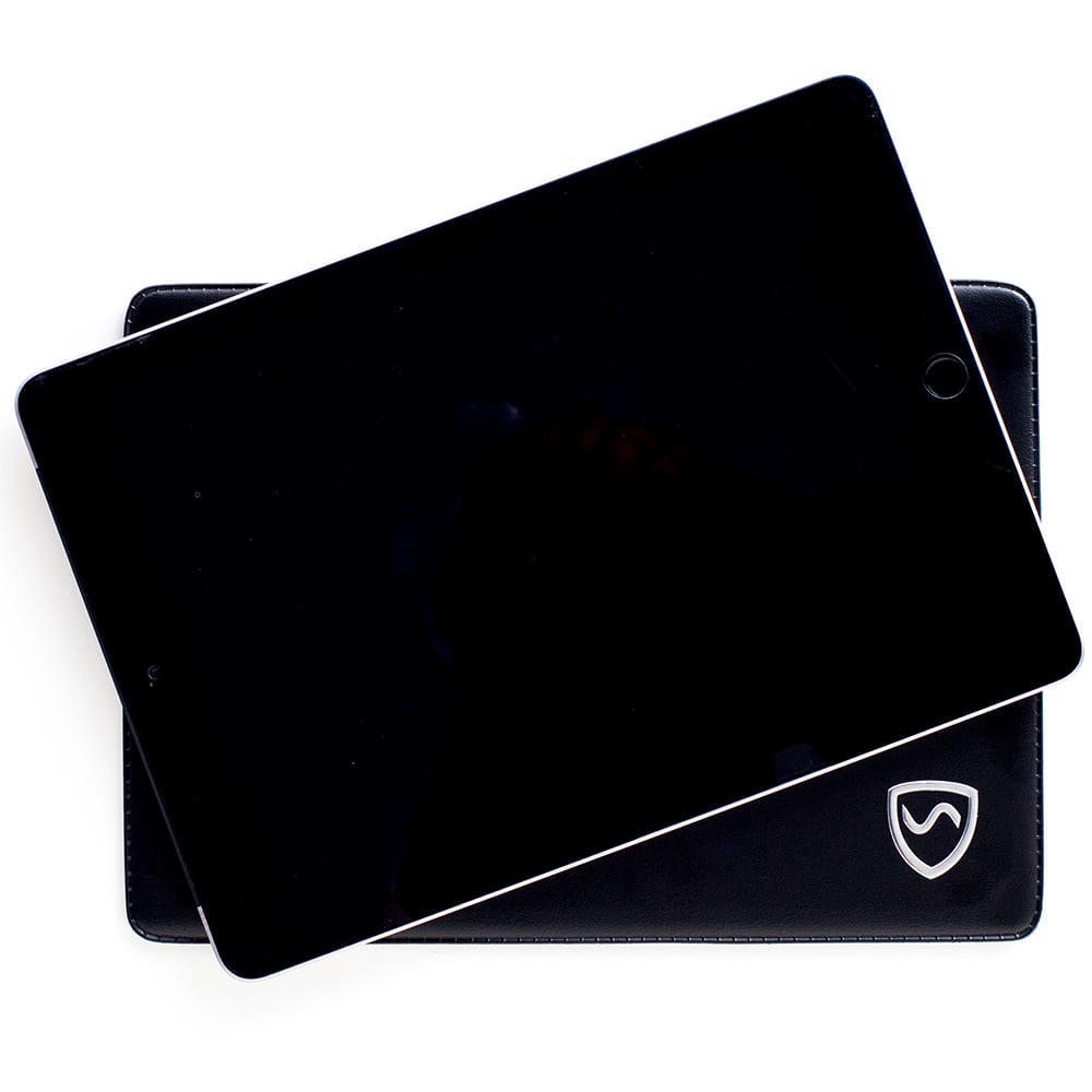 Shield Your Body SYB Tablet Pad protecting from harmful tablet radiation with triple shielding and anti-slip grip