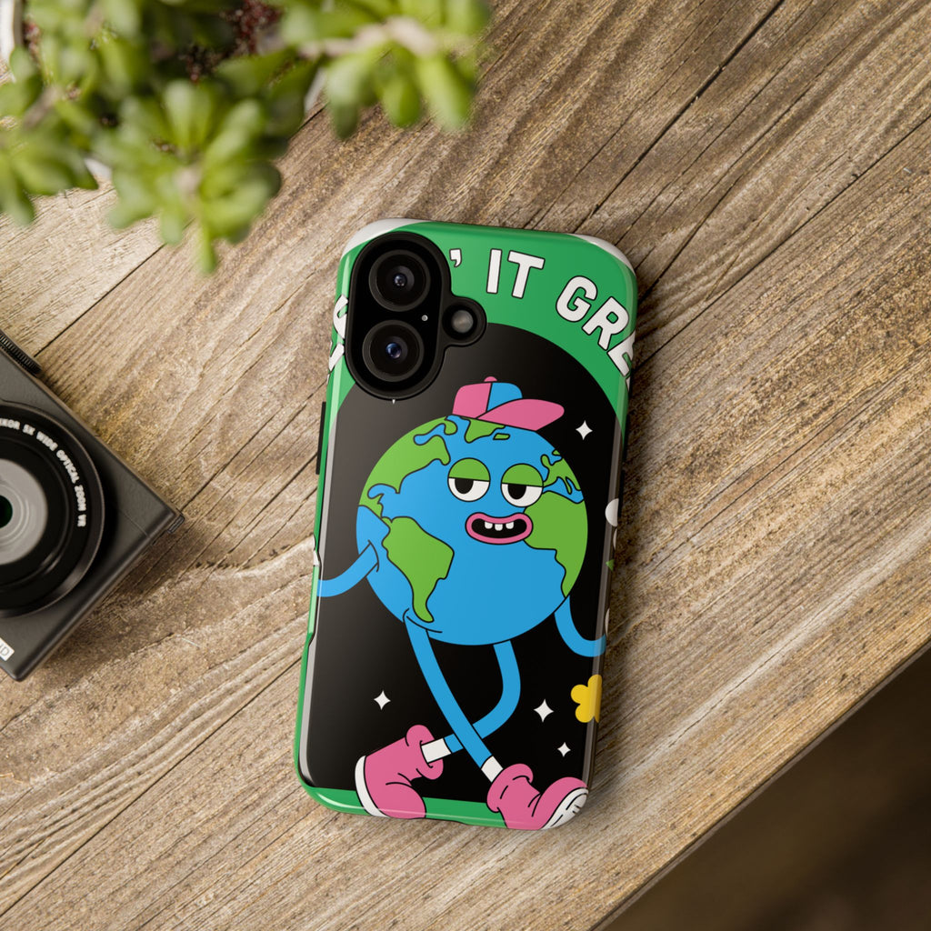 Earth Cartoon Phone Case — "Keep It Green" Eco-Friendly Graphic iPhone Cover