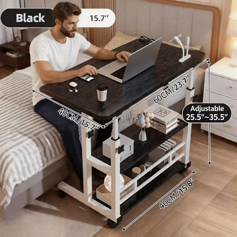 This Movable, Height-adjustable Bedside Computer Desk Is Adjustable From 23 to 35 Inches. It FeaturesIt adopts single-layer and three-layer optional storage design with Omnidirectional Casters, Making It Suitable for Home, Bedroom