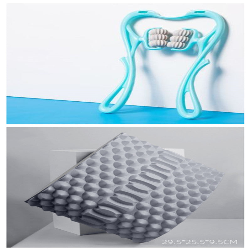 6-roller cervical massager in pink and blue with ergonomic swan design and natural powder crystal jade scraping board for neck and body massage