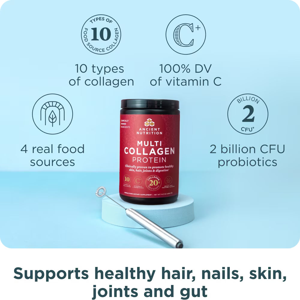 Ancient Nutrition Hydrolyzed Collagen Peptides Powder with Probiotics, Unflavored Multi Collagen Protein for Women and Men with Vitamin C, 45 Servings, Supports Skin and Nails, Gut Health, 16oz by Josla
