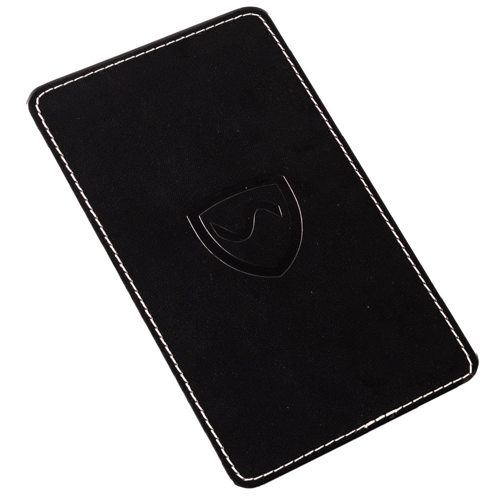 SYB Phone Shield lab-tested 5G and EMF blocker for iPhones and Androids in vegan leather with card slots and elastic band