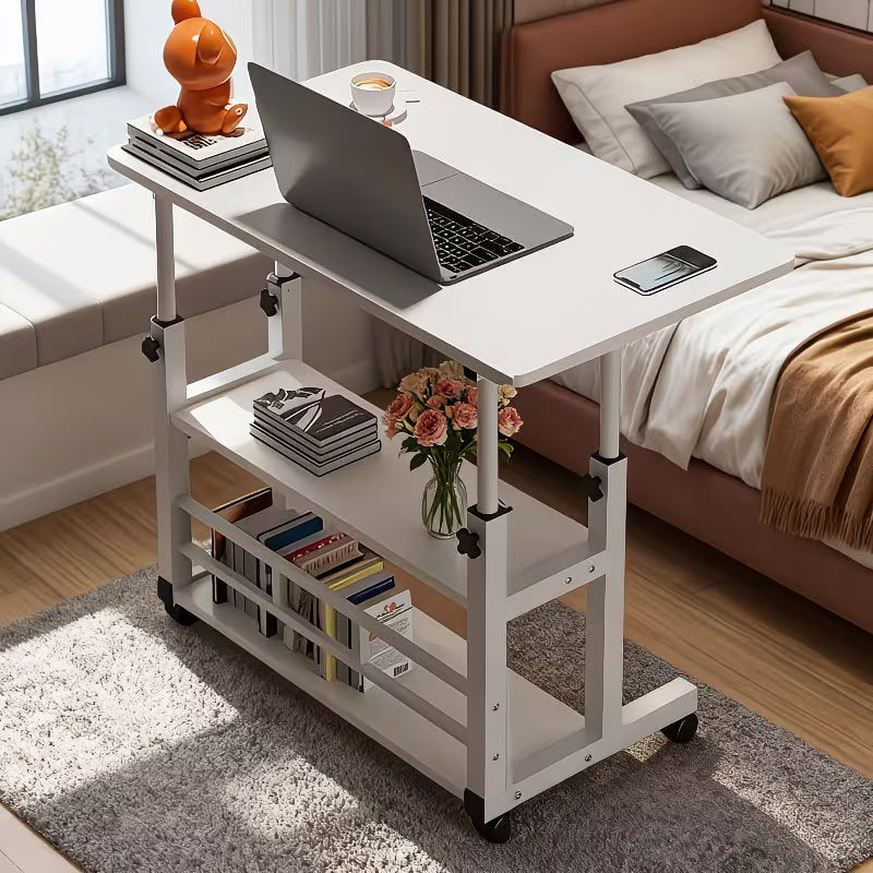 This Movable, Height-adjustable Bedside Computer Desk Is Adjustable From 23 to 35 Inches. It FeaturesIt adopts single-layer and three-layer optional storage design with Omnidirectional Casters, Making It Suitable for Home, Bedroom