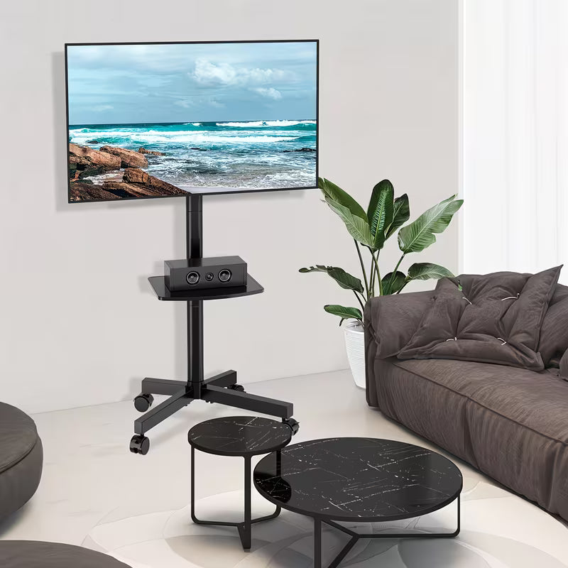 TAVR Height-Adjustable Mobile TV Cart On Wheels for 23 to 60 Inch TVs, with Shelf & 88lb Capacity, Fits VESA 400x400