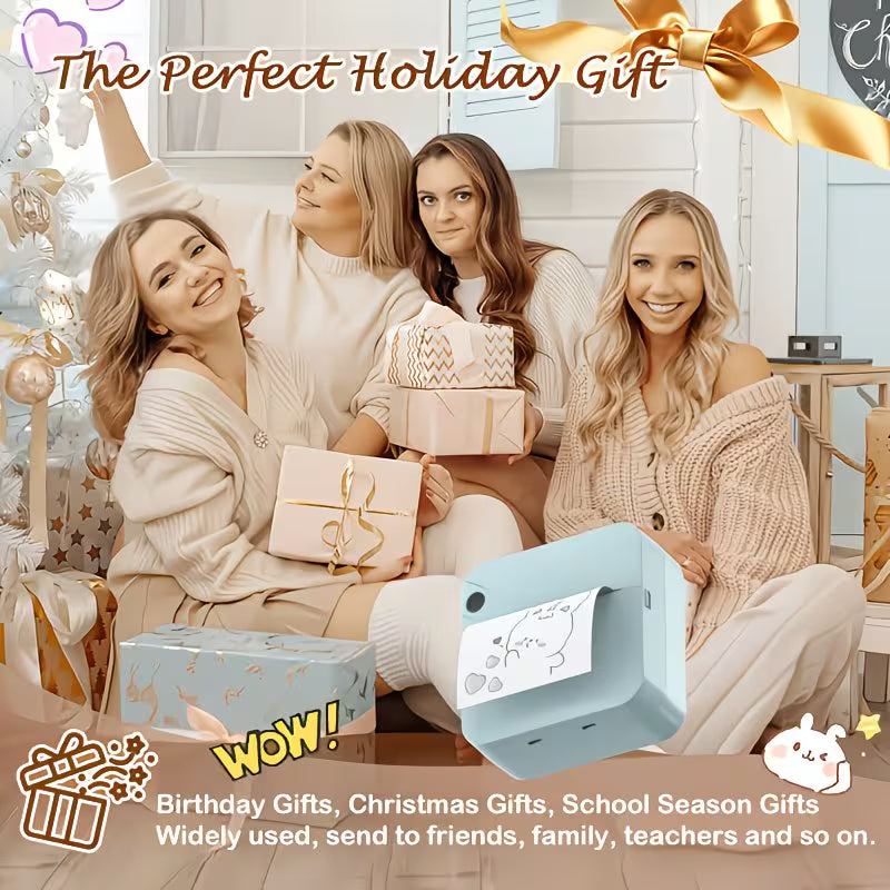 Micro Printer, Pocket Printer, Inkless Sticker Thermal Printer with 1 Roll of Thermal Paper, Wireless Portable Receipt Printer, Suitable for Photos, Diaries, Notes, and Memos