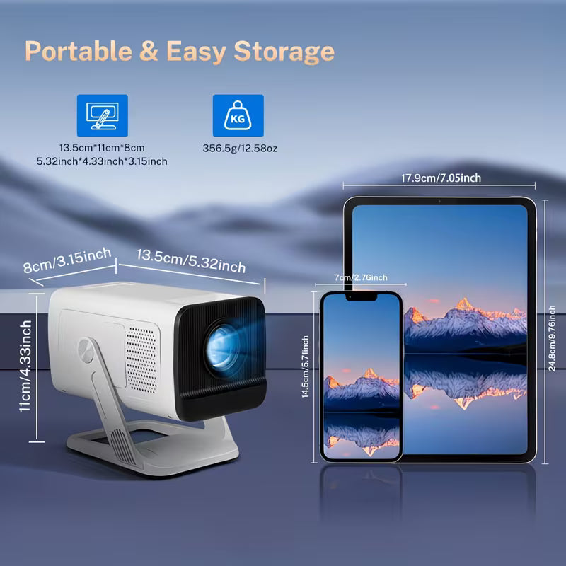 [Built-in Apps & 2026 Upgraded] Mini Portable Smart Projector with WiFi 6 And BT5.4, Android 14, 4K Support |Native 720P Home Theater Projector with Stand, 400ANSI, Auto Keystone Correction, White