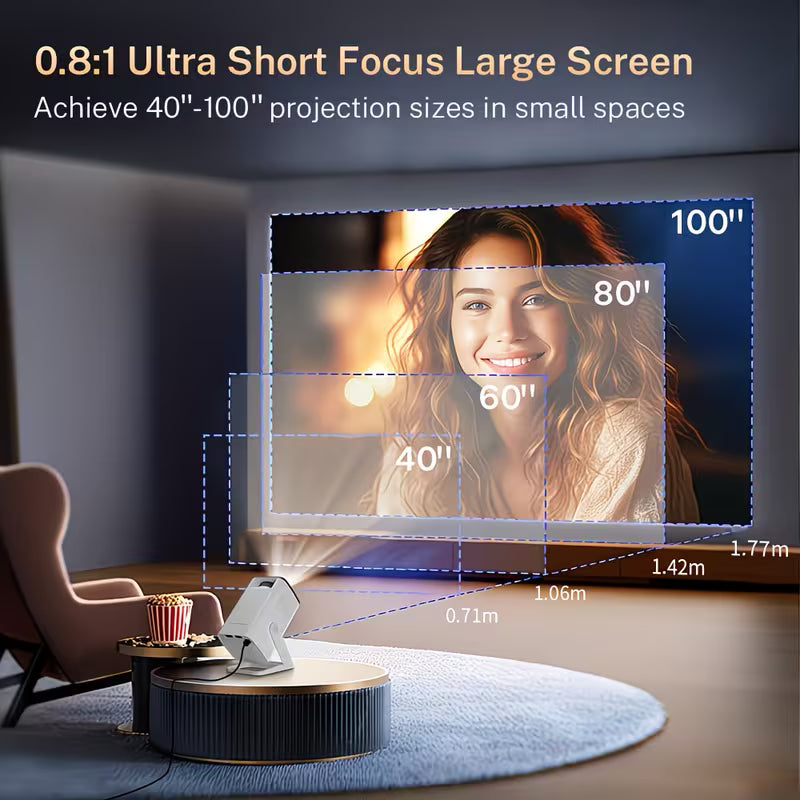 [Built-in Apps & 2026 Upgraded] Mini Portable Smart Projector with WiFi 6 And BT5.4, Android 14, 4K Support |Native 720P Home Theater Projector with Stand, 400ANSI, Auto Keystone Correction, White