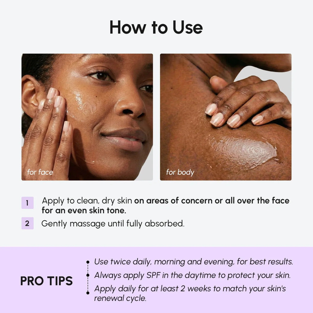 Bottle of Marée Face & Body Serum for dark spots with Vitamin C and Tranexamic Acid