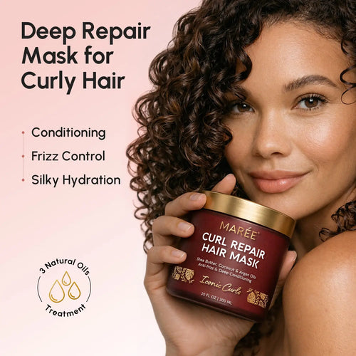 Curl Repair Hair Mask jar with nourishing oils for defined, shiny, and frizz-free curls