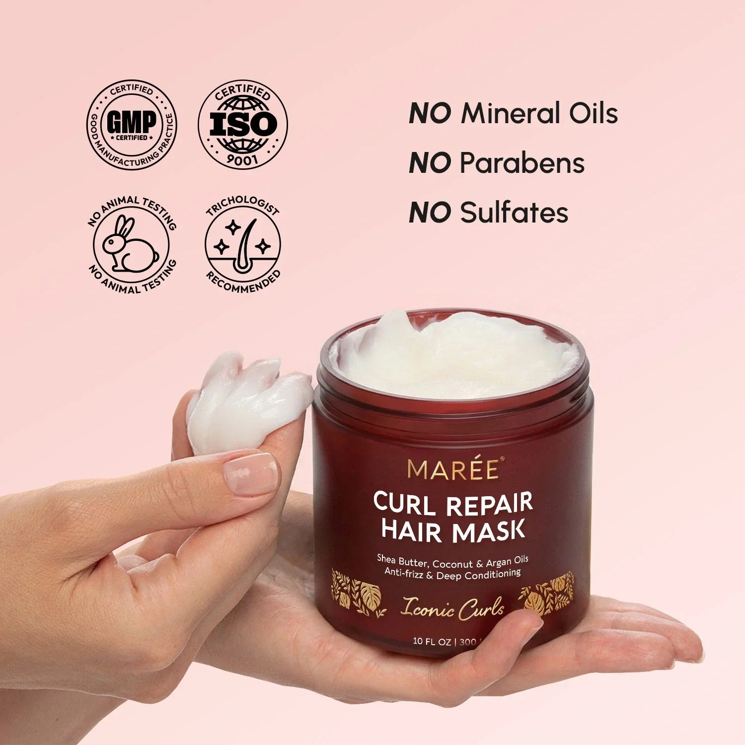 Curl Repair Hair Mask bottle with nourishing oils and keratin for defined, shiny curls and frizz repair