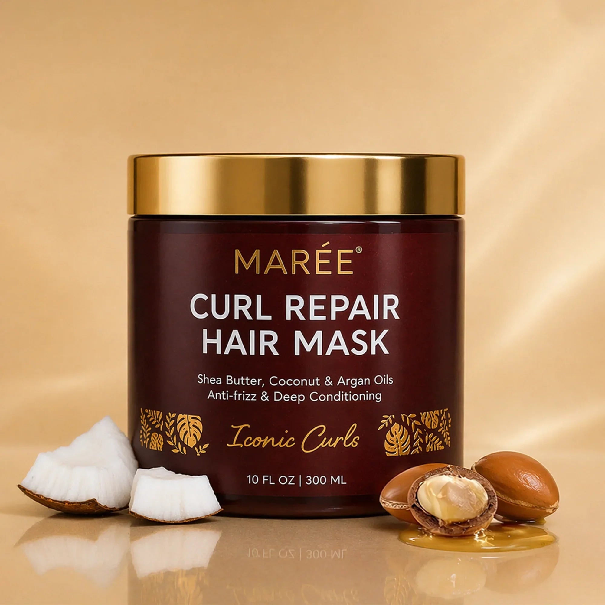 Curl Repair Hair Mask jar with nourishing oils for frizzy and damaged curly hair care