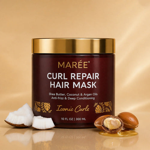 Curl Repair Hair Mask jar with nourishing oils for frizzy and damaged curly hair care