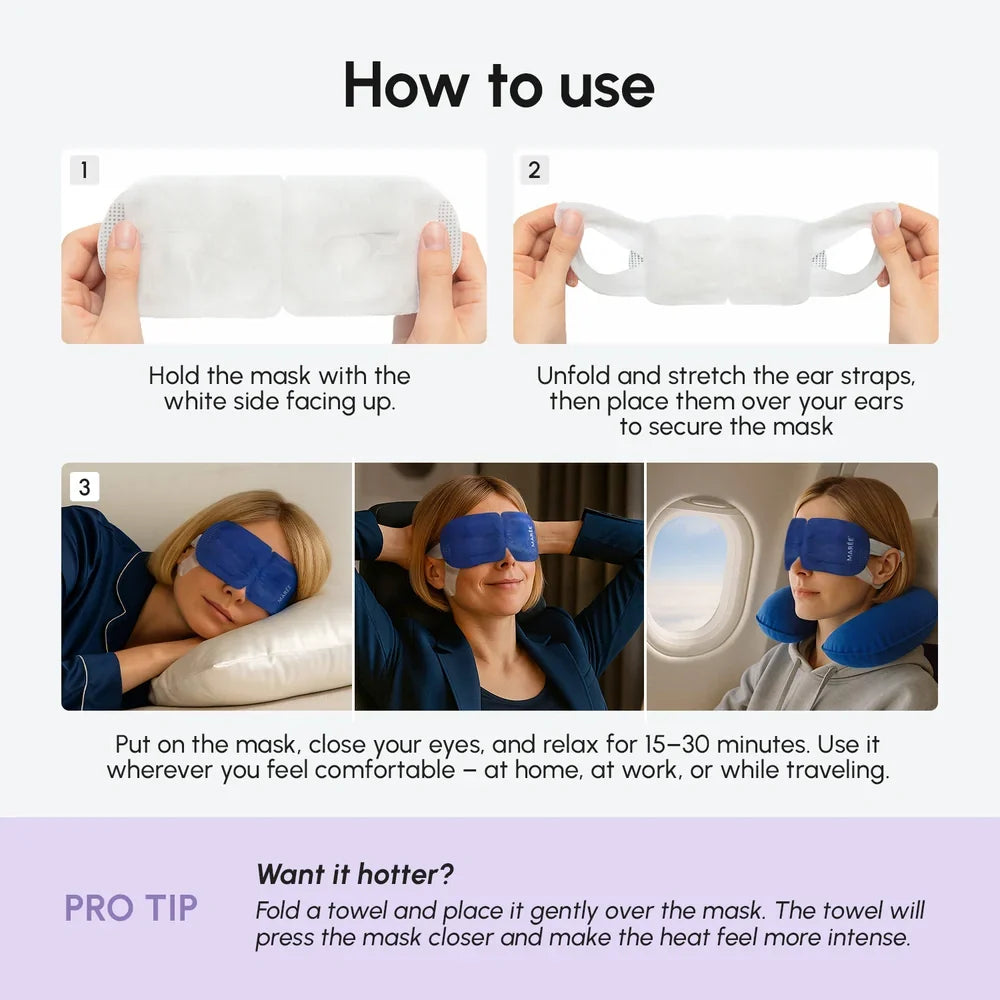 Scented Spa Steam Eye Mask with lavender scent providing soothing warm compress for tired eyes