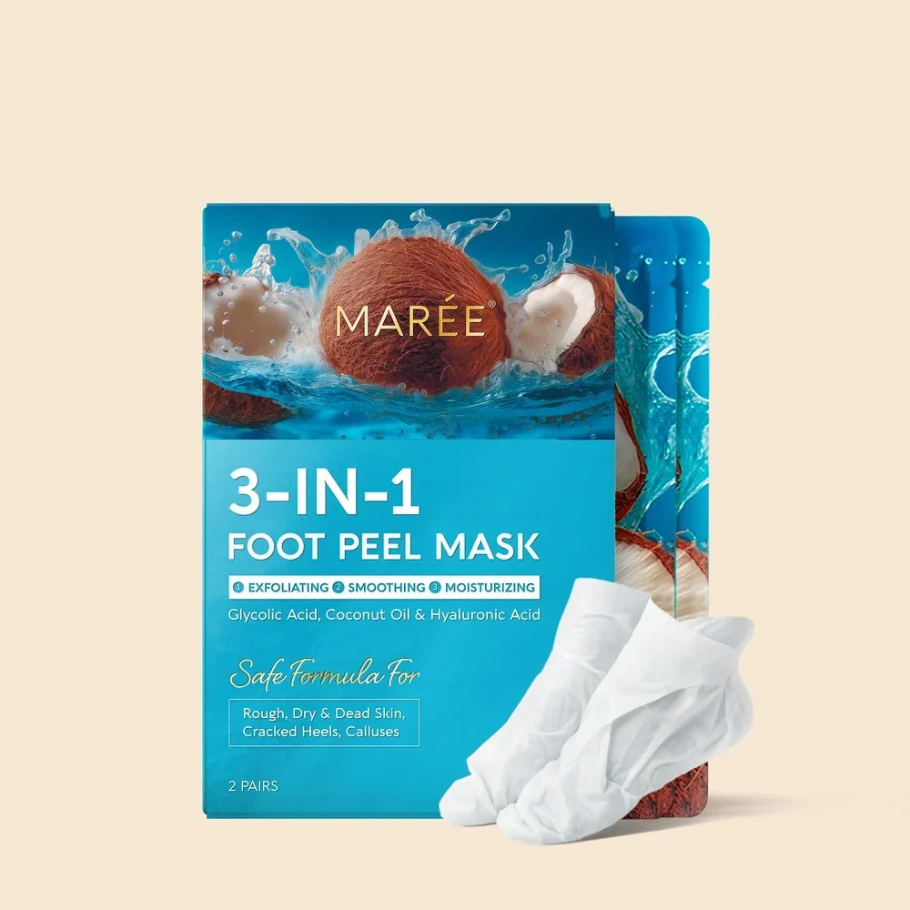 Exfoliating and hydrating foot mask with moisturizing socks and coconut oil for smooth, soft feet