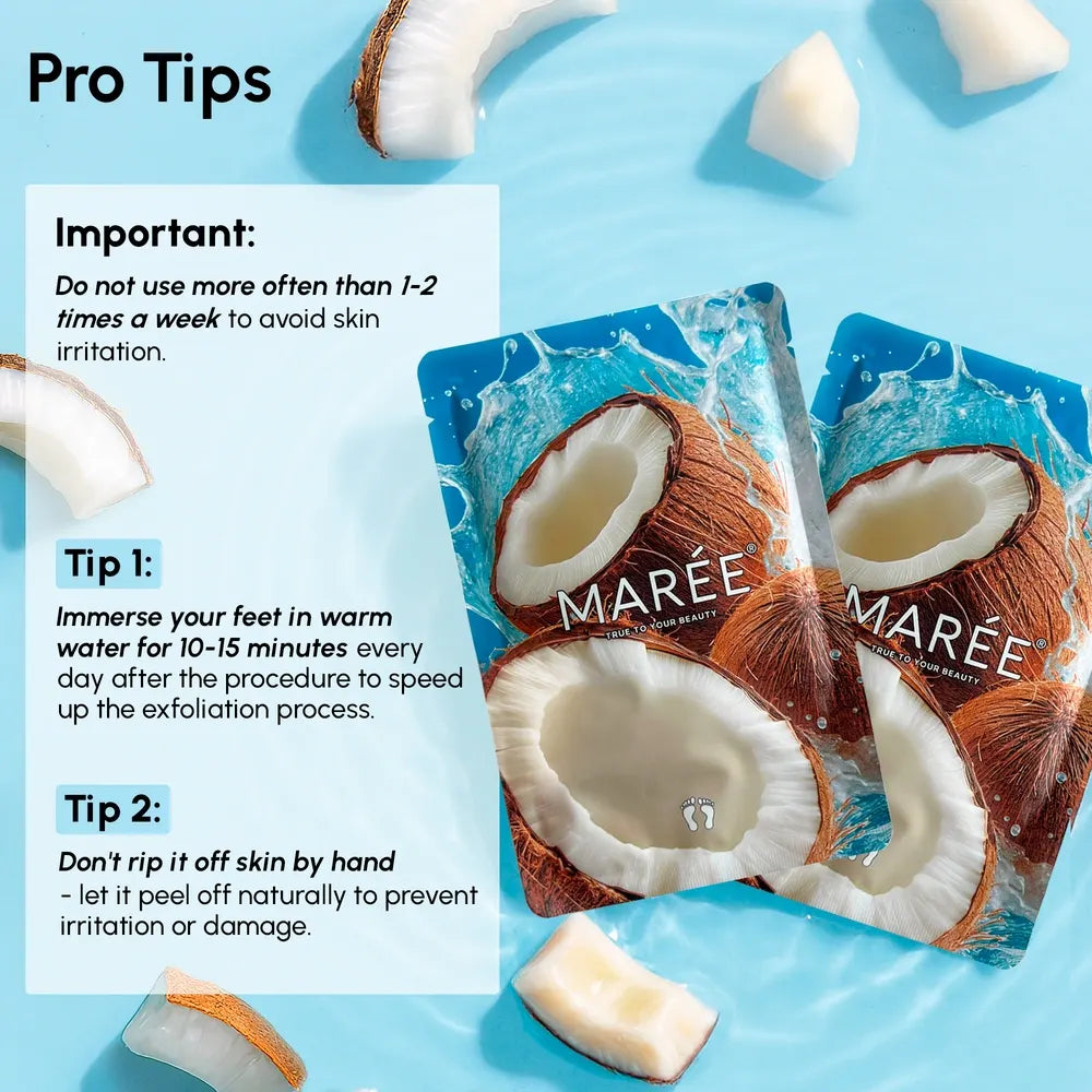 Exfoliating and hydrating foot mask with moisturizing socks and coconut oil for smooth, soft feet