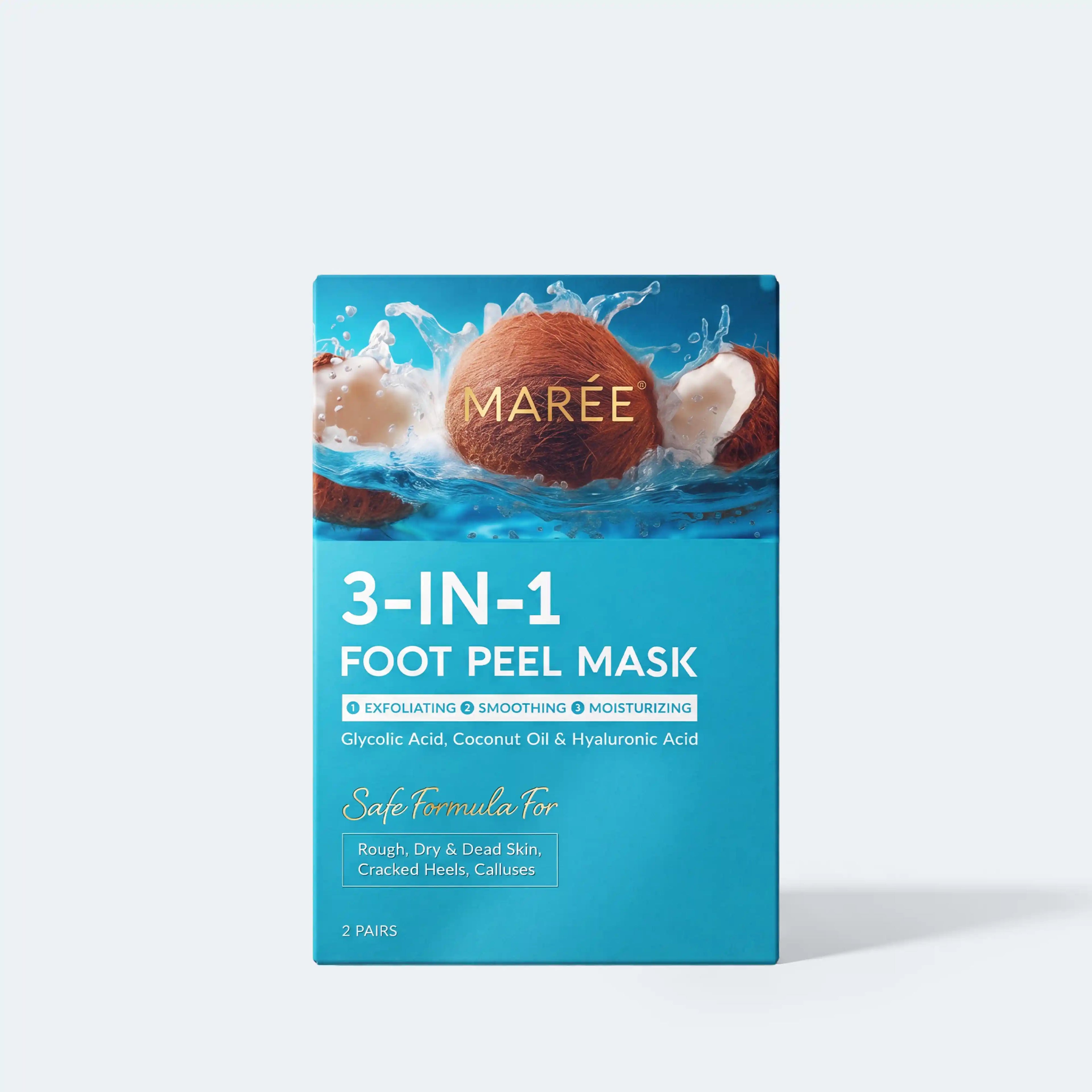 Exfoliating and hydrating foot mask with moisturizing socks and coconut oil for smooth, soft feet