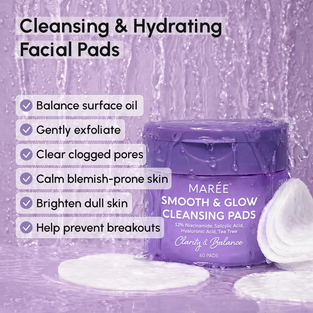 12% Niacinamide Smooth & Glow Pads with hyaluronic acid and marine collagen for hydrated, youthful skin