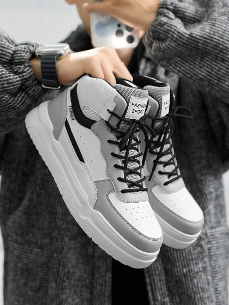 Men's White Sneakers Couples Anti-Slip Casual Sports Shoes For Outdoor Activities, High-Top Style