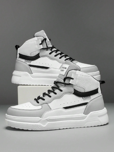 Men's White Sneakers Couples Anti-Slip Casual Sports Shoes For Outdoor Activities, High-Top Style