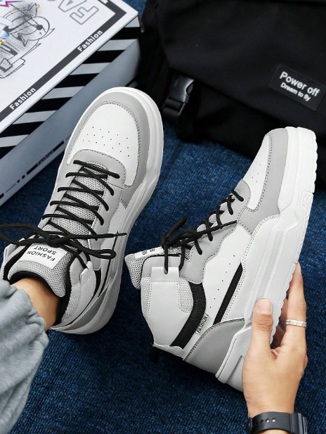 Men's White Sneakers Couples Anti-Slip Casual Sports Shoes For Outdoor Activities, High-Top Style