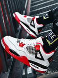 Men's White Red Air Cushion Sneakers, Retro Basketball Style Breathable Mesh Sports Shoes, Non-Slip Wear-Resistant Casual Trainers For Running, Walking & Streetwear