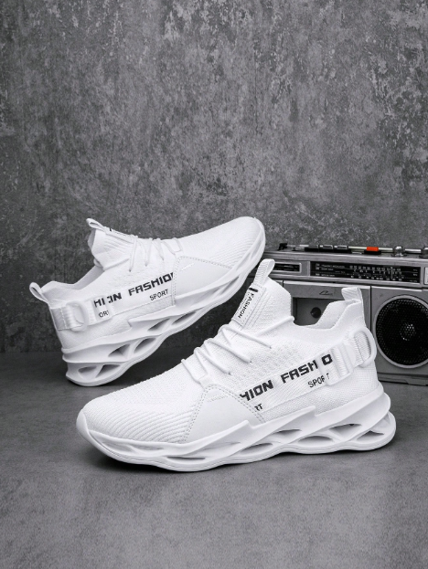 Men's Hollow Knit Breathable Sports Casual Running Sneakers, Great For Casual Jeans Sports Style