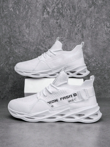 Men's Hollow Knit Breathable Sports Casual Running Sneakers, Great For Casual Jeans Sports Style