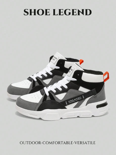Yamepp Men's New Letter Pattern Bicolor Shoelace Design Contrast Color Lightweight Casual High-Top Skateboarding Shoes, For Jeans Outfit