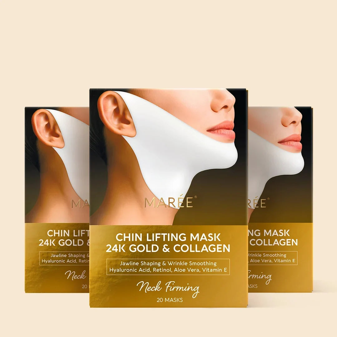 24K Gold V-Line Lifting Mask packaging with 20 collagen hydrogel face masks for jawline lifting and anti-wrinkle treatment