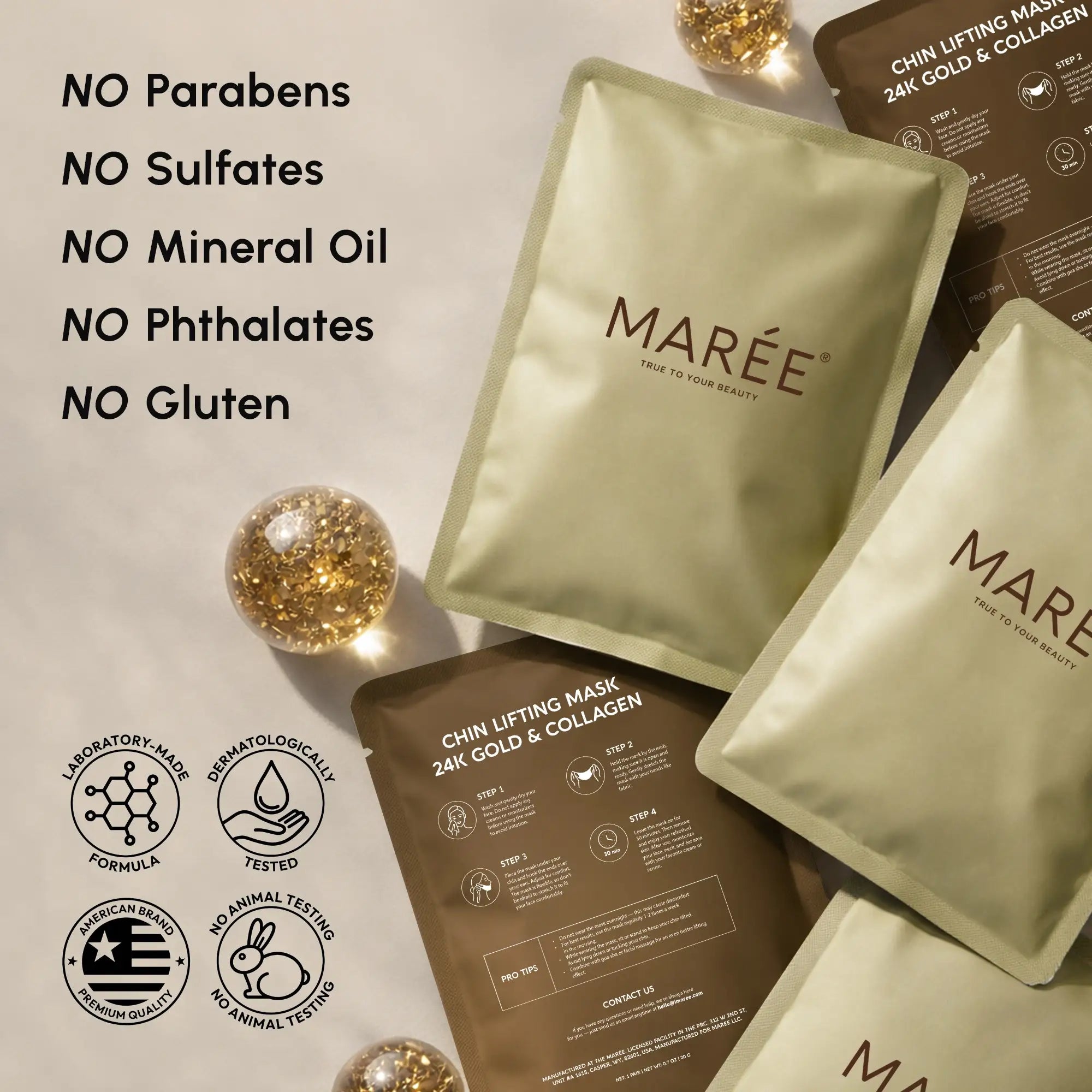 24K Gold V-Line Lifting Mask packaging with 20 pieces for jawline and neck lifting