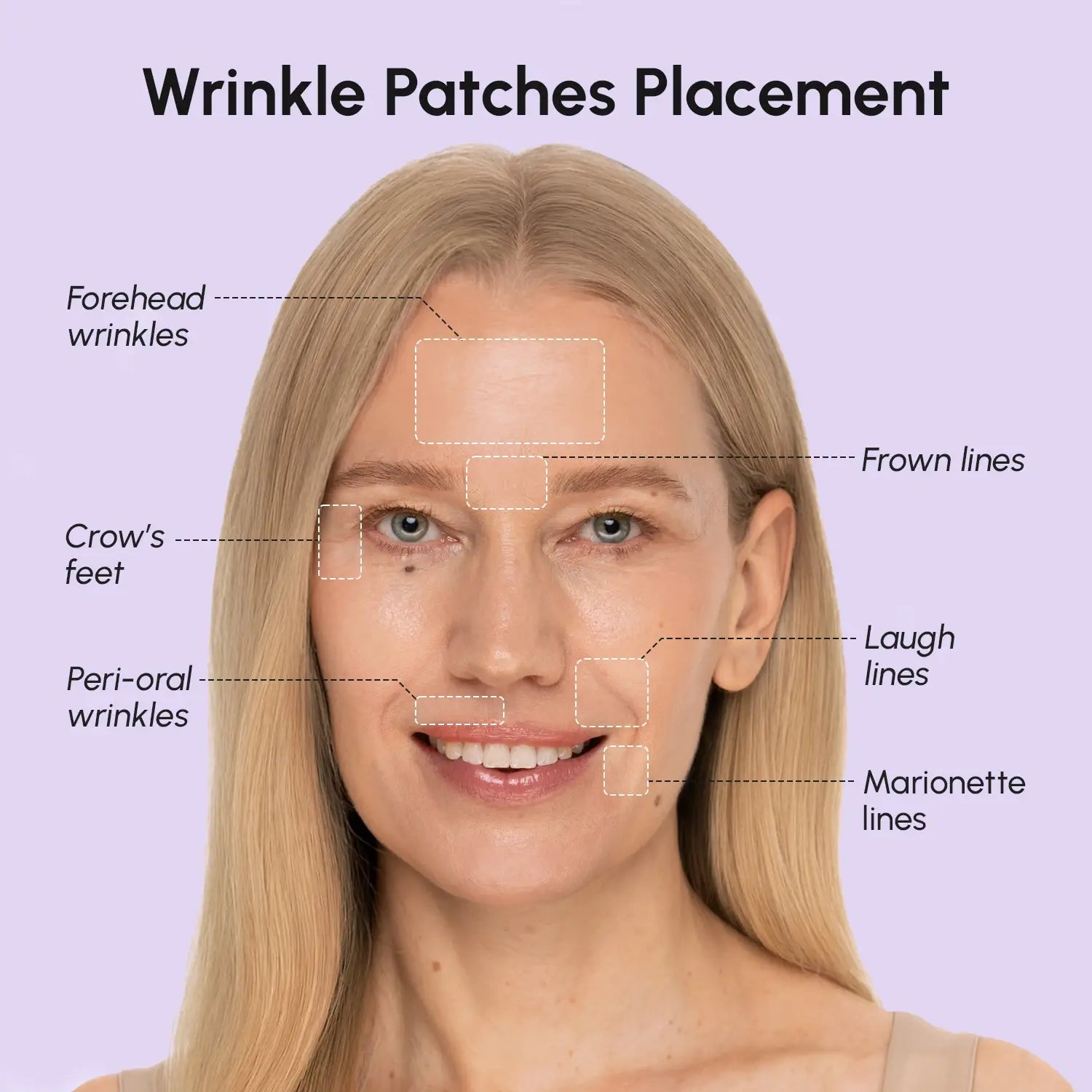 Anti-wrinkle tape patches smoothing facial wrinkles and lifting skin for a youthful look