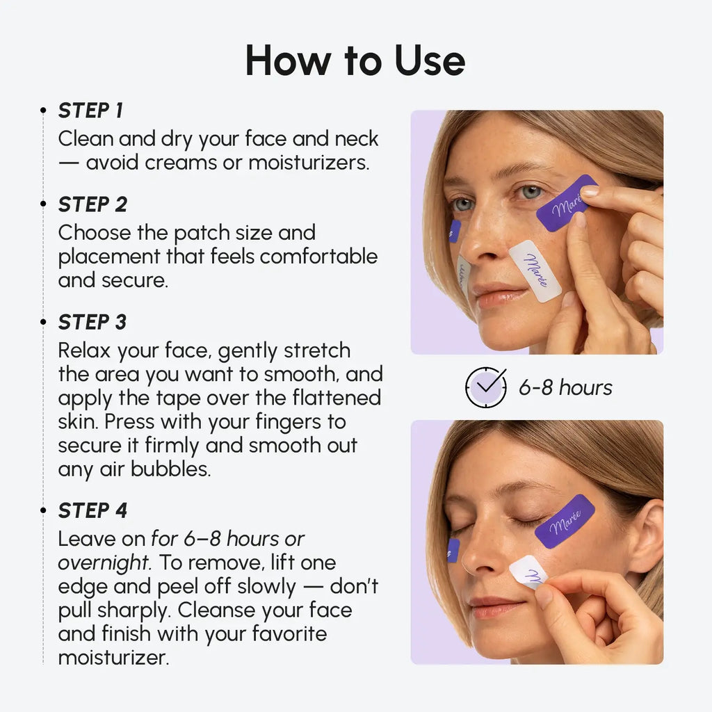 Anti-wrinkle tape patches smoothing facial wrinkles and lifting skin for a youthful look