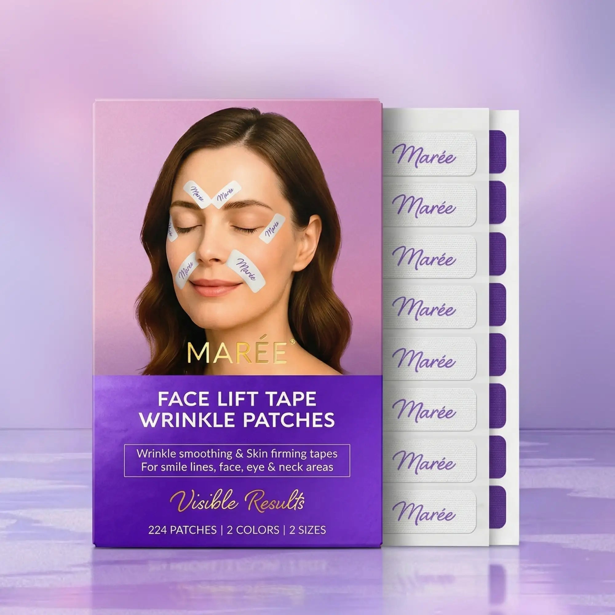 Anti-wrinkle tape patches smoothing facial wrinkles and lifting skin for a youthful look