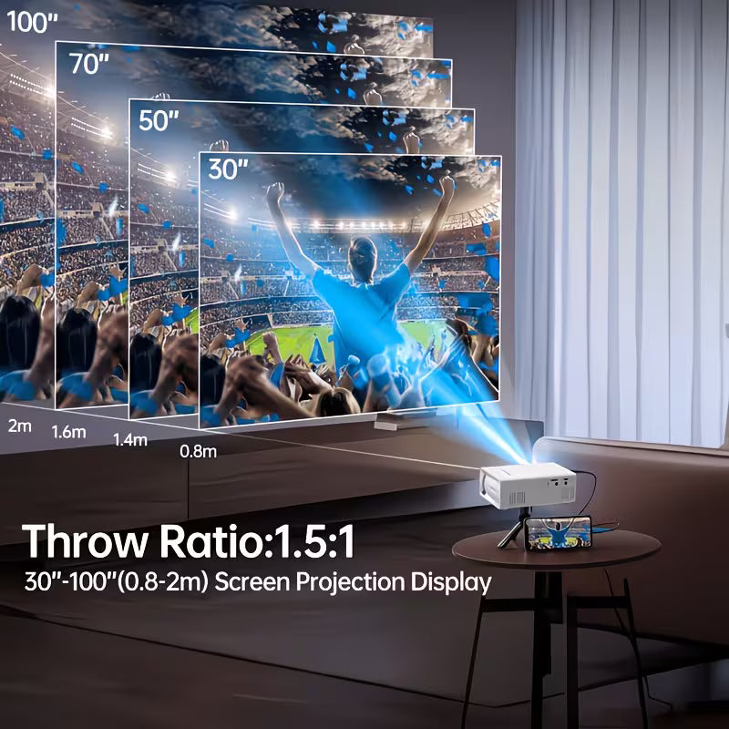 Portable Projector, USB Connection, Native 720p, Support 1080P, Equipped With Remote Control, Compatible With Smartphones, Tablets, Laptops And LCD Screens